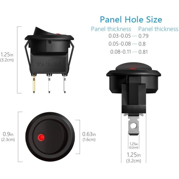 8st LED-vippbrytare, Strömbrytare för bil DC 12V 20A på/av Self Lat
