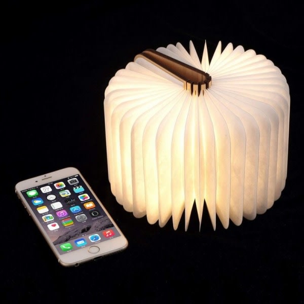 CDQ 12 * 9 * 2,5 cm sida LED nattlampa boklampa i trä, kreativ julklappsvikning ja magnetiskt bokljus, USB uppladdningsbar LED papperslampa