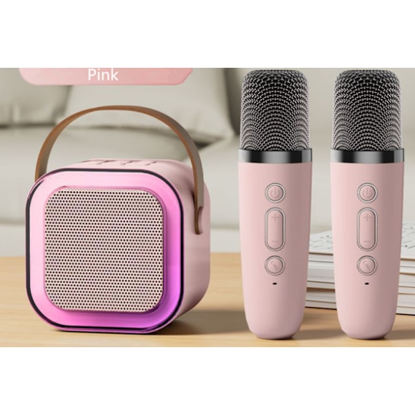 Karaokemaskin for barn og voksne, bærbar Bluetooth Mini Karaoke Mikrofon Sanghøyttaler med 2 mikrofoner og lys, leker pink