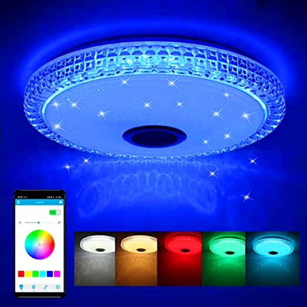 36W Krystall LED-taklampe med Bluetooth-høyttaler, fjernkontroll/APP-kontroll