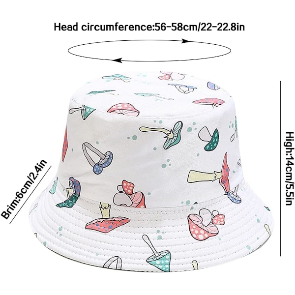Söt bucket hat strand fiskarhattar för kvinnor, vändbar dubbelsidig användning Mushroom White