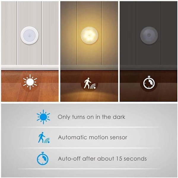 LED Rörelsesensor Nattlampa 3-pack, Batteridriven Trådlös Självhäftande ...