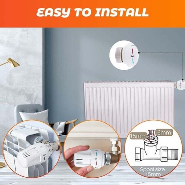 Termostathode - 4-delt termostat - standard radiatorventil erstatningshode M30 x 1 - 5 temperaturkontroll - hvit