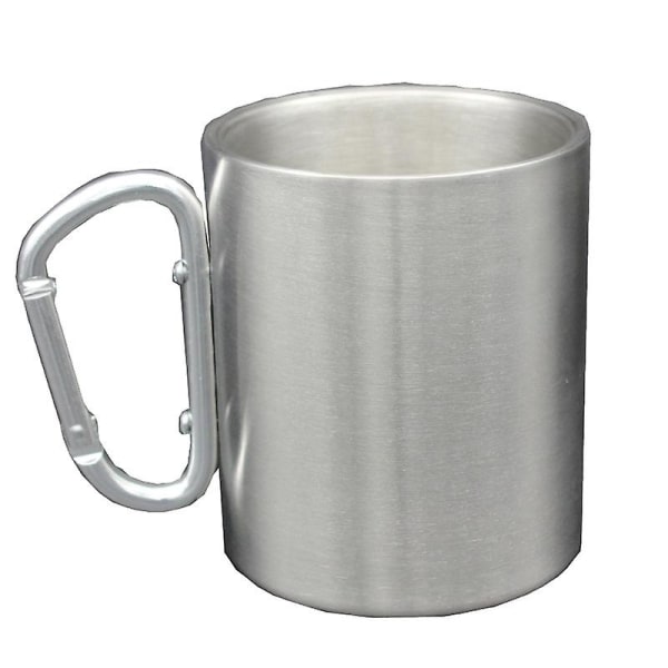 Dubbelväggig karbinhake campingmugg 330 ml campingmugg i rostfritt stål utomhusmugg metallmugg med skruvar (1 st, silver) zdq