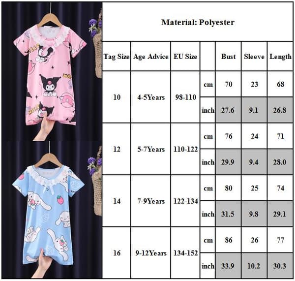 Flickor Kuromi Melody Cinnamoroll Nattklänning Pyjamas Sovkläder Klänning #4 #4 4-5Years