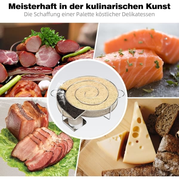 Forbedret version koldrøgningsgenerator - 304 rustfrit stål ryger med børste og krog til røget laks, BBQ, 5-20 timers langsomt stigende røg!