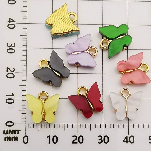12 st diverse guld Nya små akrylfjärilsberlocker for smyckestillverkning Halsband Armband Örhänge Rosa CDQ