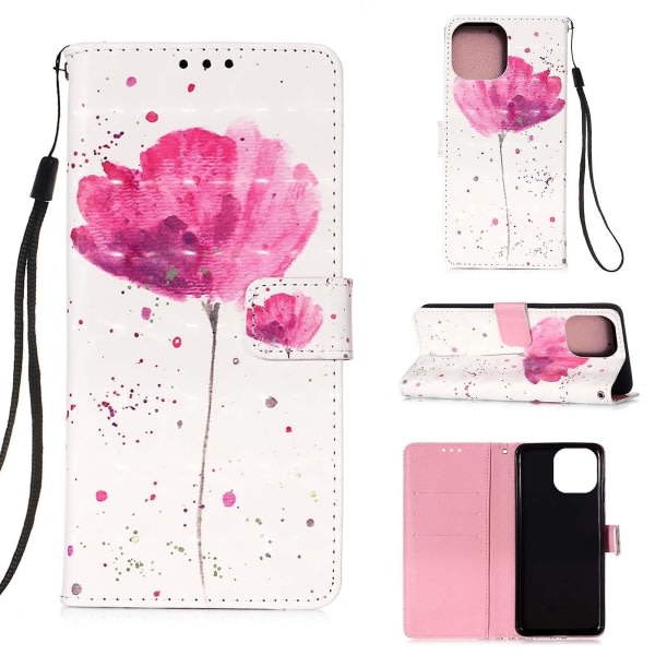 Kompatibel med Iphone 13 Pro Max etui 3d-mønster plånbokskort Magnetisk Etui Cover Folio - Rosa blomma null ingen