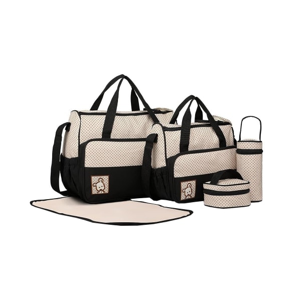 Set med 5 baby stelleveske baby mamma stelleveske håndveske skuldertaske flaskeholder med stelleunderlag