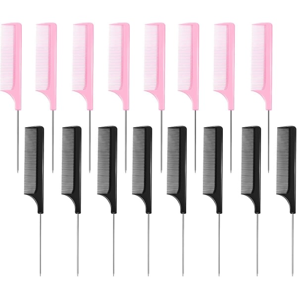 16 delar metallfolie kamstift Svans hårkam Fiber rygg kam stylingverktyg (rosa) (q) väri 1