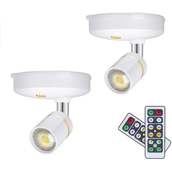 2 trådløse spotlights Batteridrevne mini accentlys indendørs dæmpbar LED-spotlight med fjernbetjening