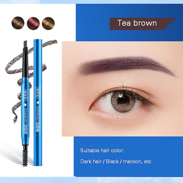 Bærbar dobbelt øjebrynspenna med øjebrynsborste Långvarig øjenbrynspenna Professional Eye Tea brown