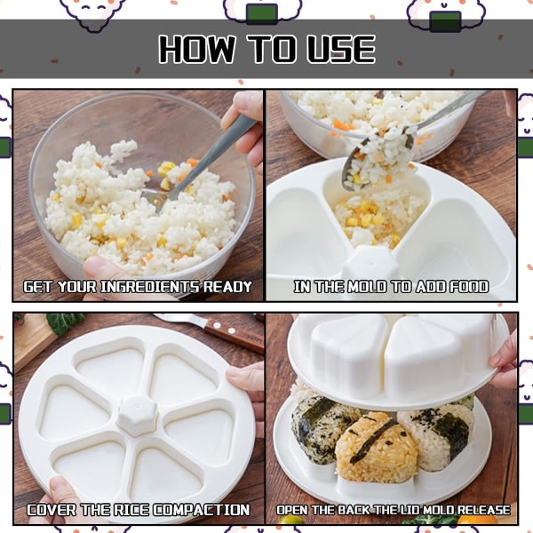 CDQ Sushi Maker Onigiri Form Bento Form Sushi Maker til restauranter, hjem, kontor, camping (hvid)