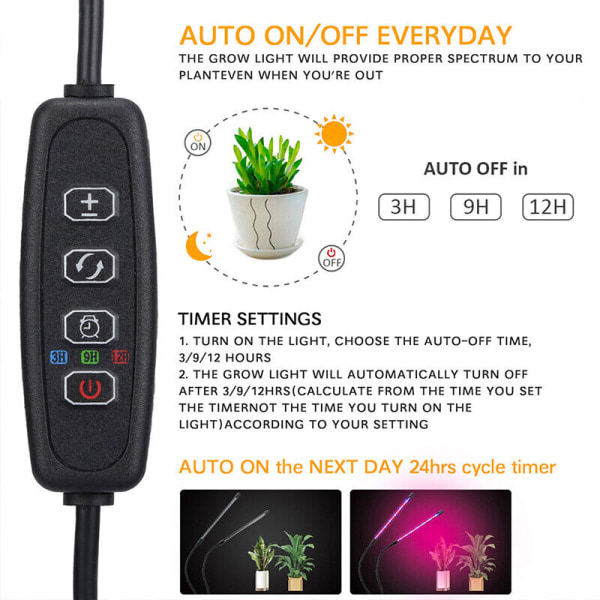 2/3/4 Hoved USB LED Plantevækstlys Indendørs UV VEG Dyrkningslampe Fuld Spektrum 4 Hoveder