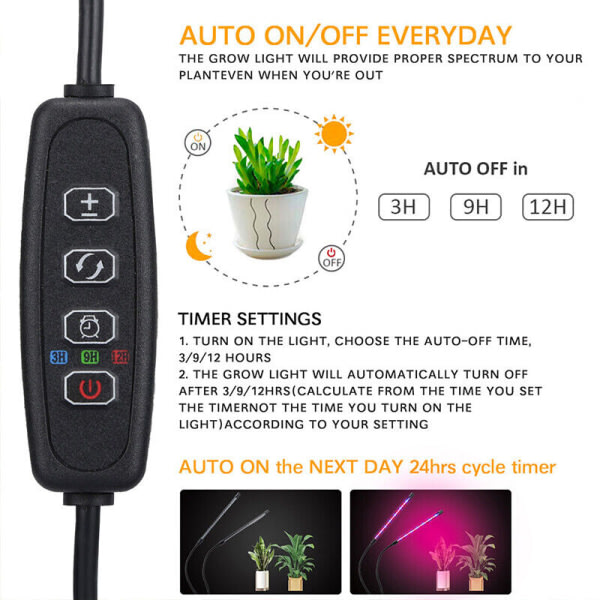 2/3/4 pään USB LED Plant Grow Light sisäkäyttöinen UV VEG kasvatuslamppu Täysspektri 4 päätä