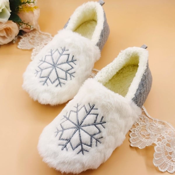 Snöflingor Tofflor Mysig Memory Foam Scuff Tofflor Slip On Warm House Skor Inomhus Vinter Casual T803 Grå 38