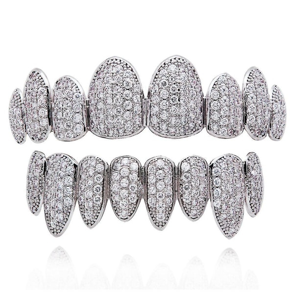 18k ekte gullbelagt mikroinnlagt zirkon Hip-hop grillz for menn og kvinner Halloween diamant-sett tannprotesesett