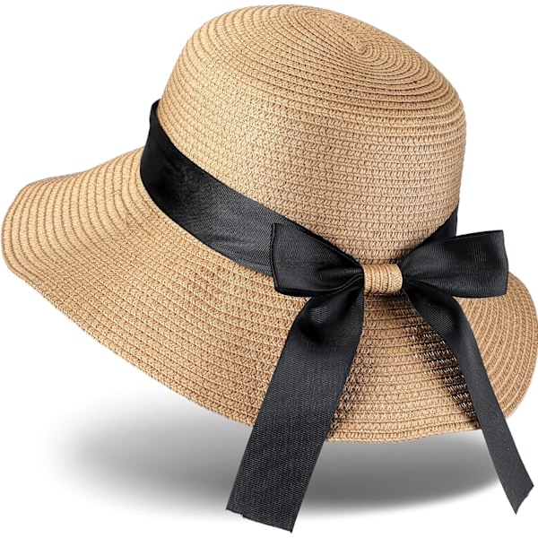 Solhatt för damer sommarhatt med rosett hopfällbar bredbrättad hatt