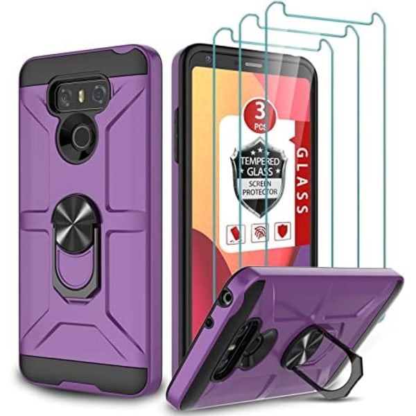 GAMEMIUZ LG G6-deksel, LG G6-deksel med [3X skjermbeskyttelse i herdat glass], innbygget ringstøtte og magnetisk bilfeste Stötsäkert Droppro Purple