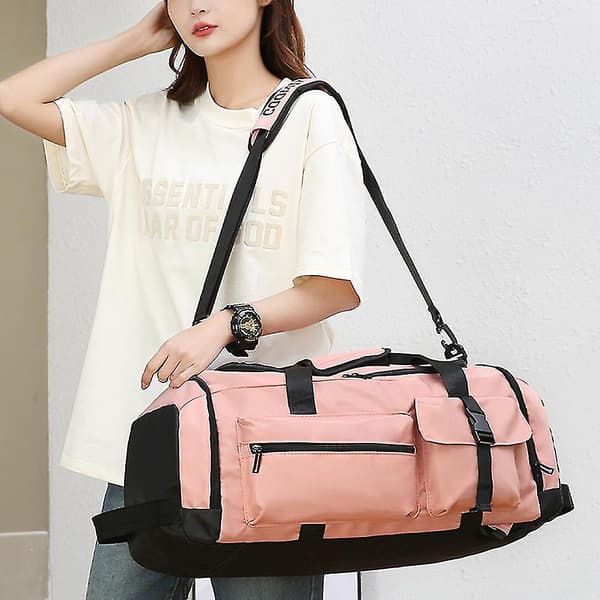 Large Capacity Travel Bag - Duffel Bag with Wet/Dry Compartment and Reinforced Backpack Straps Black Black
