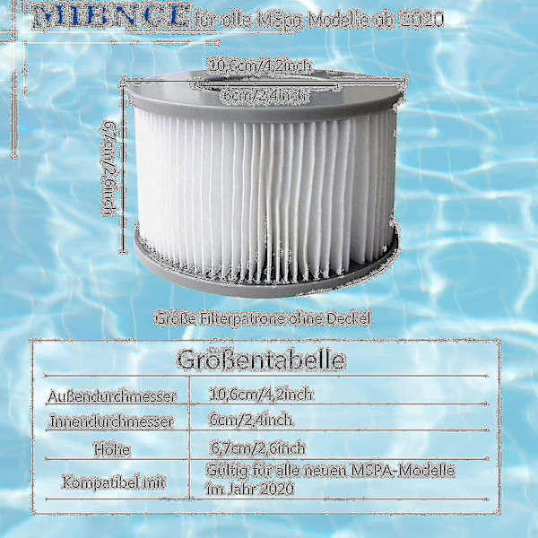 8-pak erstatningsfilterpatroner til Mspa oppustelig pool, Ruikalucky jacuzzi_QUU