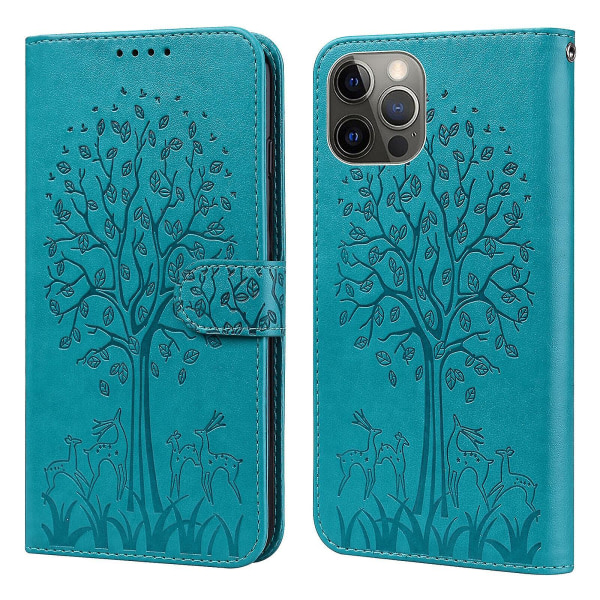 Kompatibelt Iphone 13 Pro Case Läderfodral Cover Etui Coque - Blue Tree And Deer null ingen