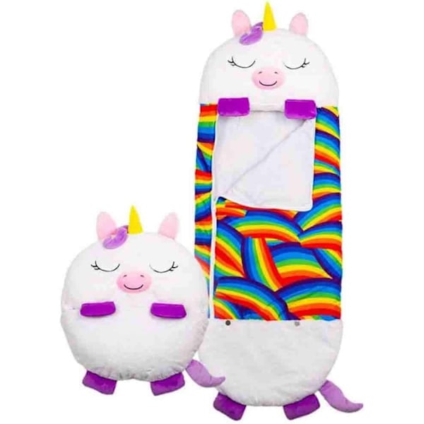 Happy Nappers Iso Leikkityyny ja Makuupussi, Hauskat Lasten Pyjamamakuupussit Yhtenä Kappaleena, Yllättyneille Lapsille (Valkoinen)-WELLNGS NO:6