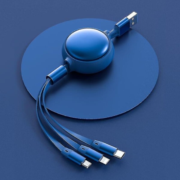 Flerladingskabel, 3-i-1 oppladningskabel, indragbar USB-kabel, hurtigladingskabel, en-till-tre datakabel-blå null ingen