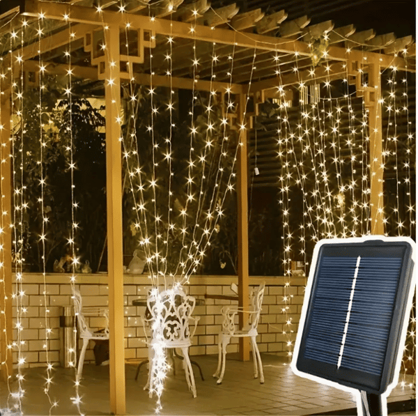 USB-drevne gardinlys LED – 8 moduser, solcellelading, vanntette festlys_TF_TF Gul 200 LED（3*2m）