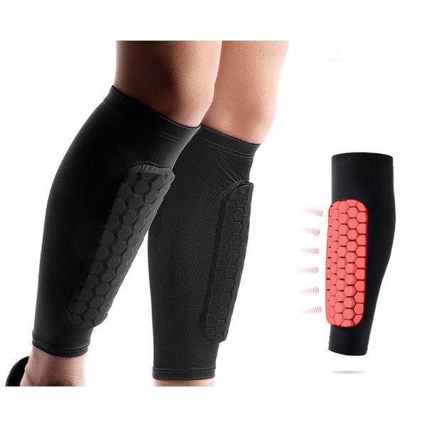 Fotbolls Leggings Strumpor - Shin Guards Calf Compression Hihat med celldynor (1 par) Svart M zdq