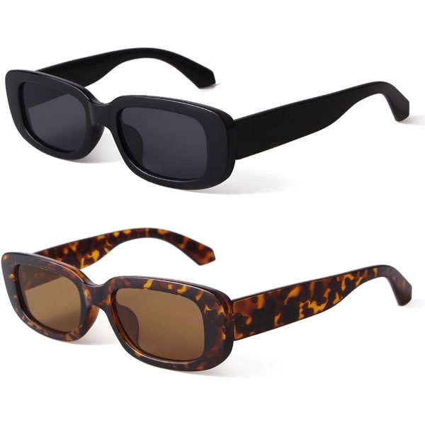 CDQ Rektangulära solglasögon för kvinnor Retro körglasögon 90-talet Musta+leopardinruskea linssi