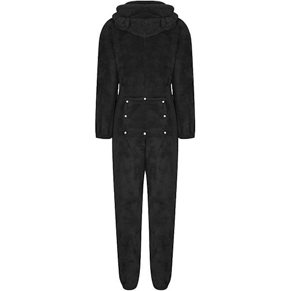 Kvindes Sexy Dyb V-udskæring Bodycon Jumpsuit Pyjamas Langærmet Romper Nattøj Sort Black M