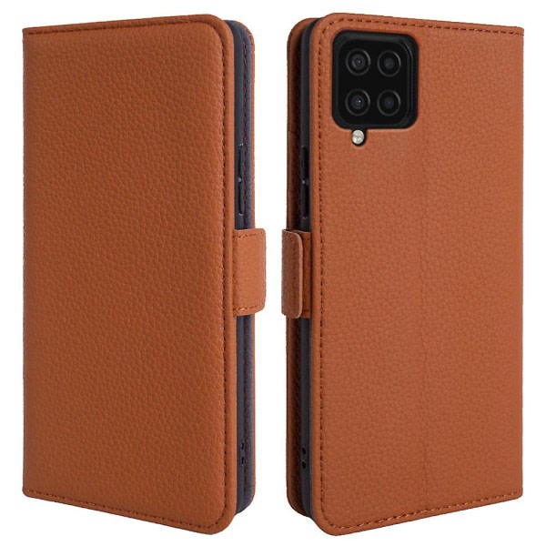 För Samsung Galaxy F22 Fallsäker äkta kohud läder cover Litchi Texture Plånbok Phone case Vaaleanruskea