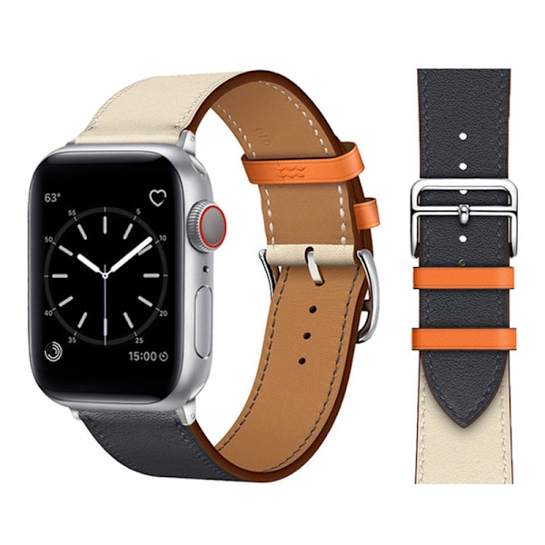 Läderarmband för Apple Watch band 44mm 45mm 42mm 41mm 40mm 38mm Single Tour klockarmband armband iWatch serie 3 4 5 6 SE 7 band 9 indigo med vit 9 indigo with white For 38mm 40mm 41mm