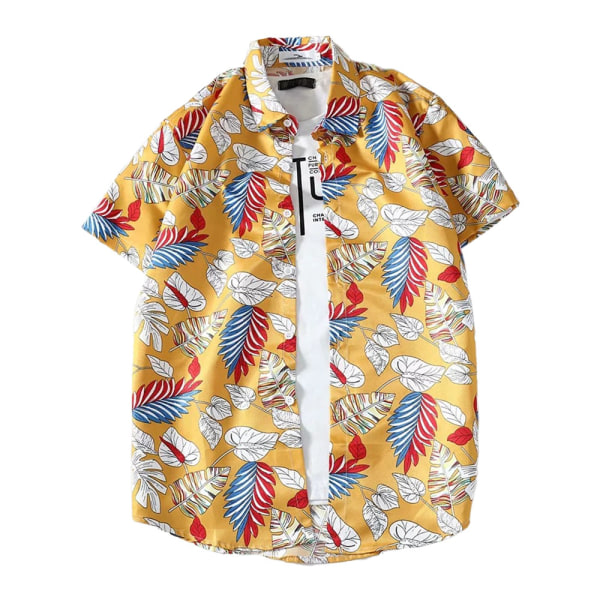 CDQ Tropical Print Skjorte for herr Kortermad brystficka Relax Fit