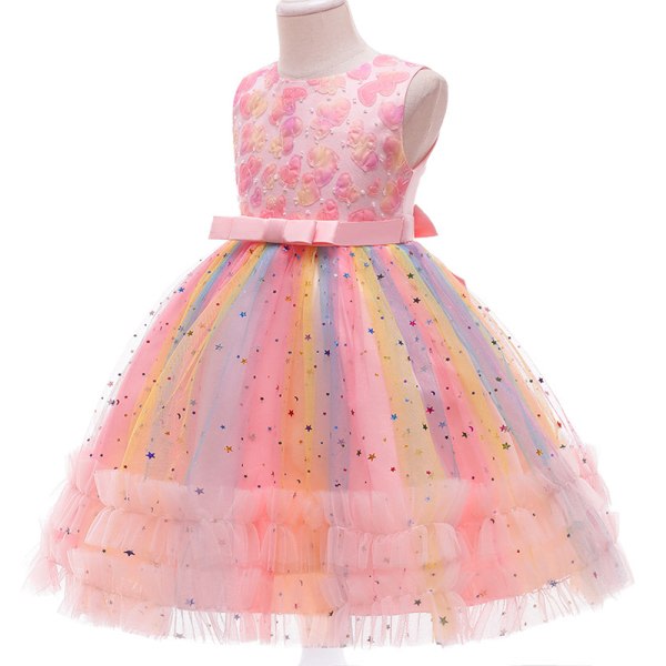 CDQ Princess Dress, Toddler Pink Prints Rainbow Ärmlös klänning
