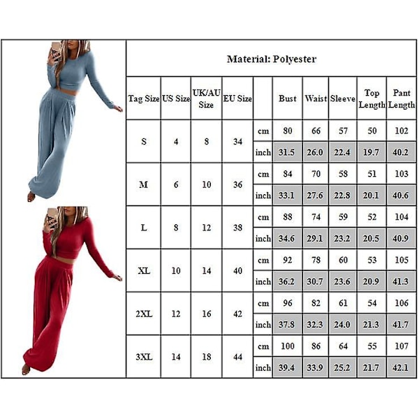 Damset med Långärmad Stickad Loungewear, Stickade Byxor, Casual Vida Ben, Byxset Blå Blue XL
