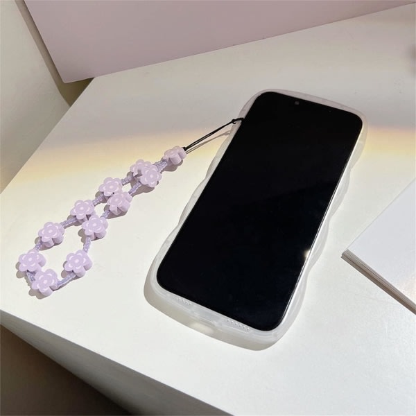 Kompatibel med iPhone 12 Pro Max deksel med søt lilla blomstermønster Design Estetisk kvinner iPhone 12 Pro Max + Kjede-blomst