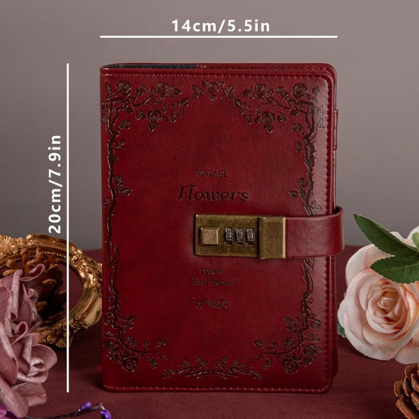 B6 læderjournal med kombinationslås, rejselogbog, personlig planlægger, arrangør som gave, 7,87 x 5,51 tommer