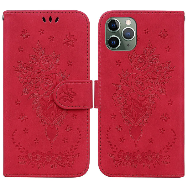 Veske For Iphone 11 Pro Max Cover Coque Butterfly And Rose Magnetic Wallet Pu Premium Läder Flip Card Holder Telefonveske - Röd Rød ingen