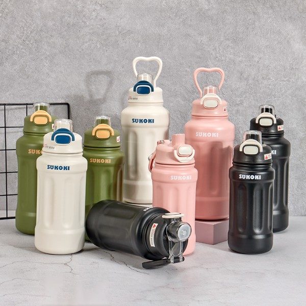316 rustfritt st?l stor kapasitet isolering kopp m?n och kvinnor halm sport vattenflaska Rosa 800ML