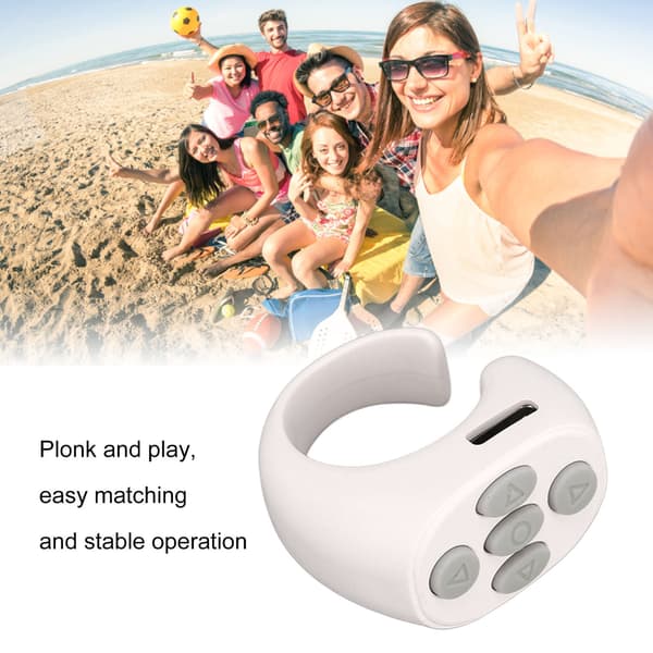 Smart Ring Kontroller Bluetooth 5.3 Trådløs Fjernkontroll Sidevender for Tik Tok Elektronisk Bok Hvit