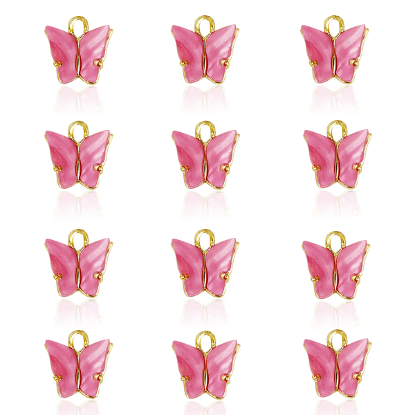 12 st diverse guld Nya små akrylfjärilsberlocker for smyckestillverkning Halsband Armband Örhänge Rosa CDQ
