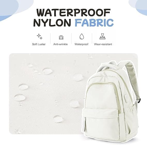 Backpack - School Backpack for Girls & Boys, 14-inch Laptop Backpack, Waterproof Lightweight Daypack for University Bookbag_TF_TF Vit