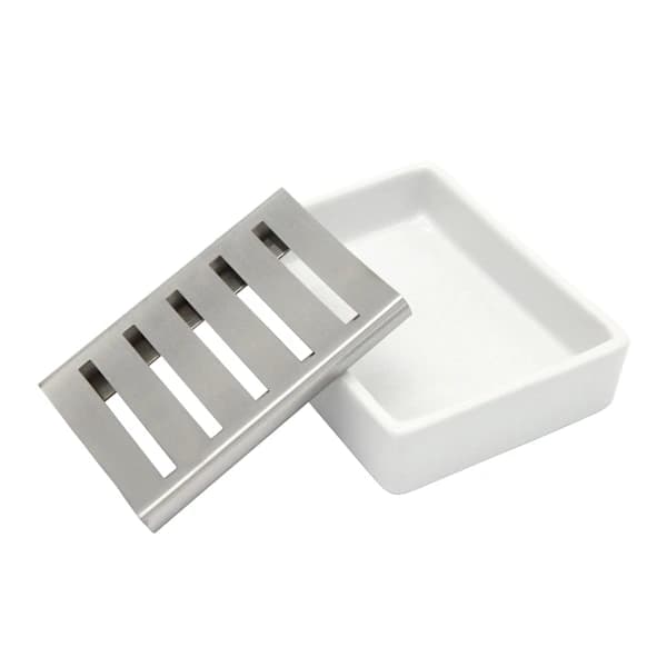 Ceramic Stainless Steel Soap Dish, Soap Holder for Bathroom and Shower, Double Layer Draining Soap Box