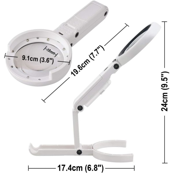 CDQ Bærbar opplyst forstørrelsesglass 5X, 11X forstørrelseslinse 8 LED-opplyst USB-lading