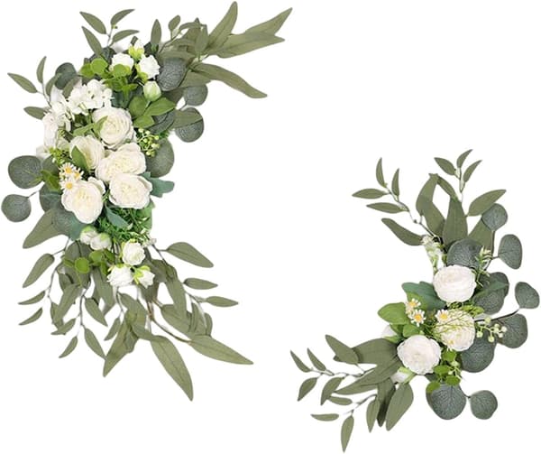 Bröllopsbåge Blommor, 2 st Pion Dekorativa Blomstergirlander, Konstgjorda Gröna Blad Silkesblommor för Bröllop, Båge, Båge, Bröllop