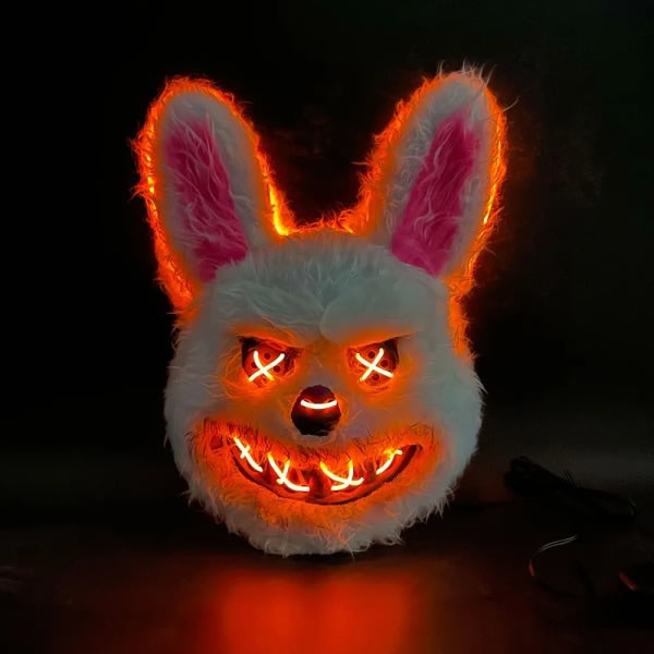 Skrekk Blodig Kanin Bjørn Maske Halloween LED Lysende Dyr Simulering Pels Maske Cosplay zdq