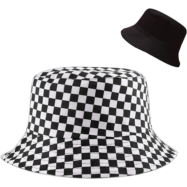 Söt bucket hat strandfiskarhattar för kvinnor, vändbar dubbelsidig användning Checkered Flag