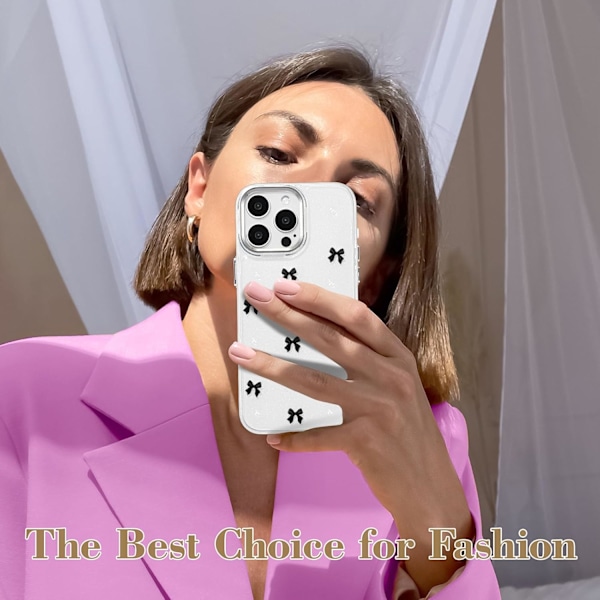 Deksel til iPhone 15 Pro Max, Bling Glitter 3D Rosett Telefondeksel Søtt Glitrende Krystallklart Rosett Slim Mykt Slitesterkt Beskyttende Etui Svart Black iPhone 15 Pro Max